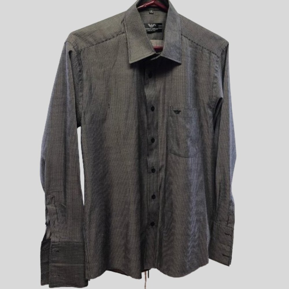Giorgio Armani Long Sleeve Grey/Black Pinstripe Dress Shirt Size 16
